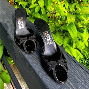 Ferragamo open toe heel mules size 6 1/2